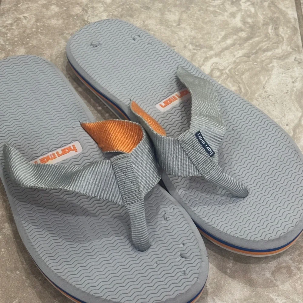 Hari Mari Mens Dunes Flip Flops Grey Orange Blue Thong Sandals Size 10